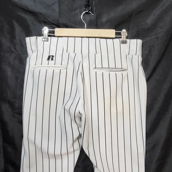 Russell Athletic Mens White Black Pinstripe Baseball Pants Size 36 Distressed - Picture 8 of 11